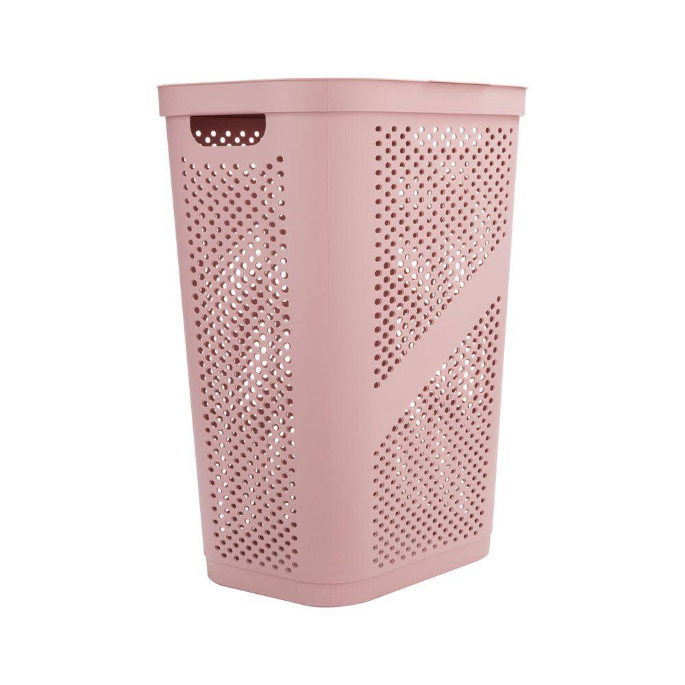 Mind Reader Basket Collection Laundry Hamper, 60 Liter (15kg/33lbs) Capacity, Cut Out Handles, Attached Hinged Lid, Set of 2, Pink
