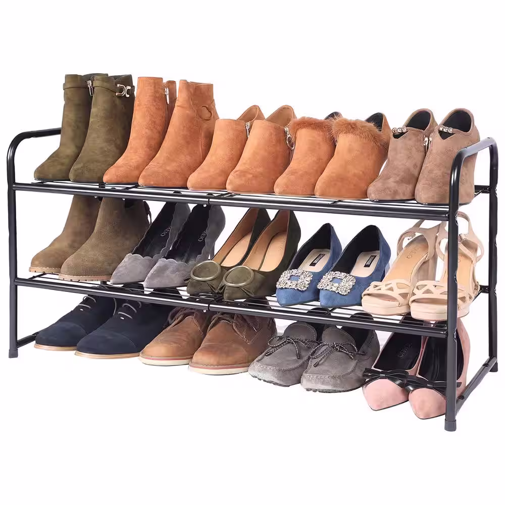 None 16 in. H 10-Pair Black Metal 2-Tiers Shoe Rack