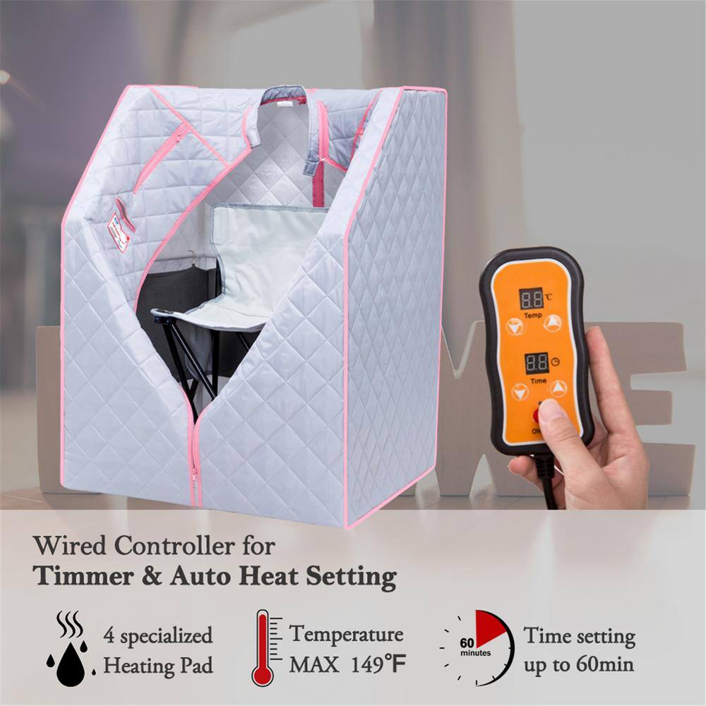 None Grey 1-Person Carbon FAR Infrared Sauna with 3 Panels and Foldable Chair, Foot Padan and Remote