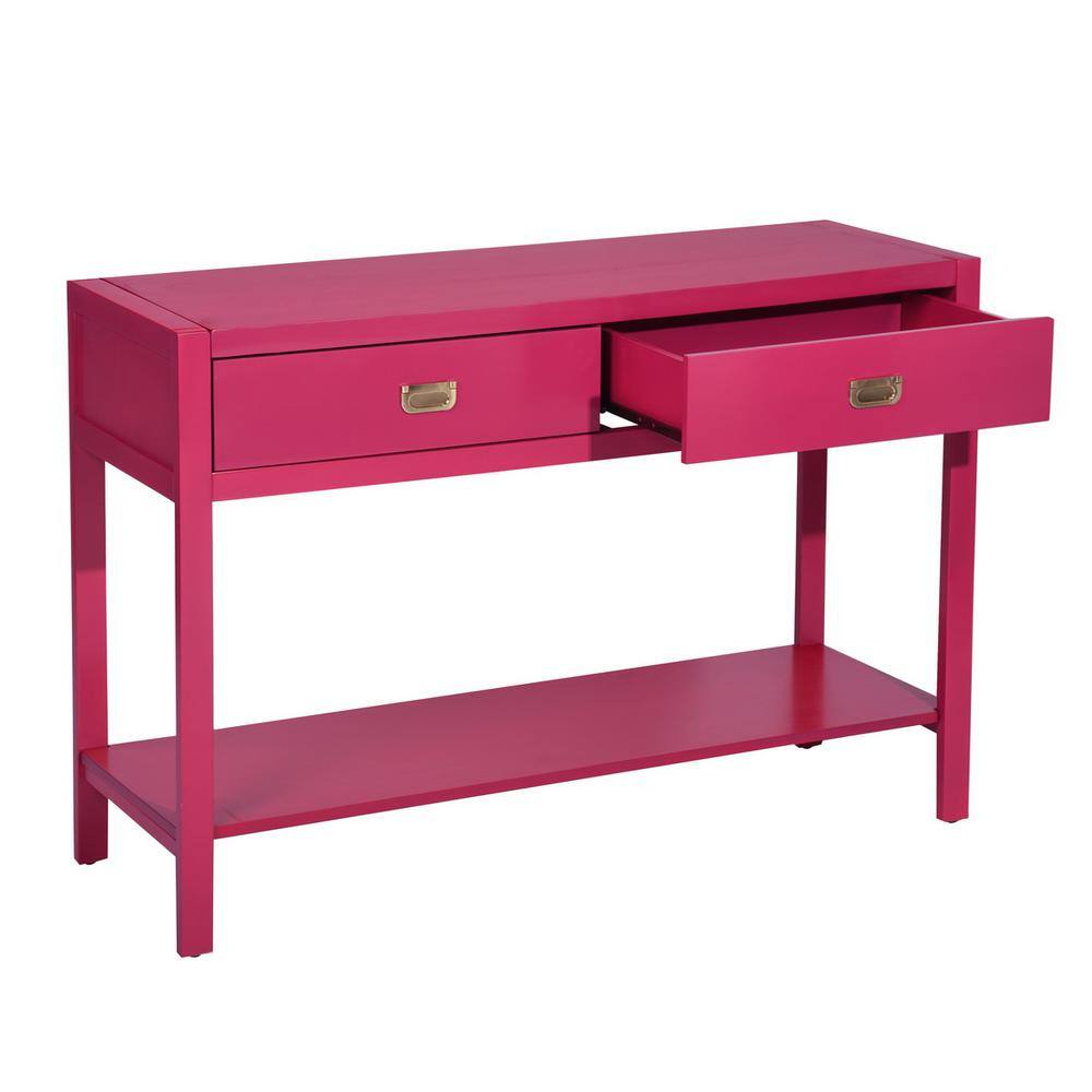 Homy Casa Bianca 44.3 in. Pink Standard Rectangle Wood Console Table with 2-Drawers