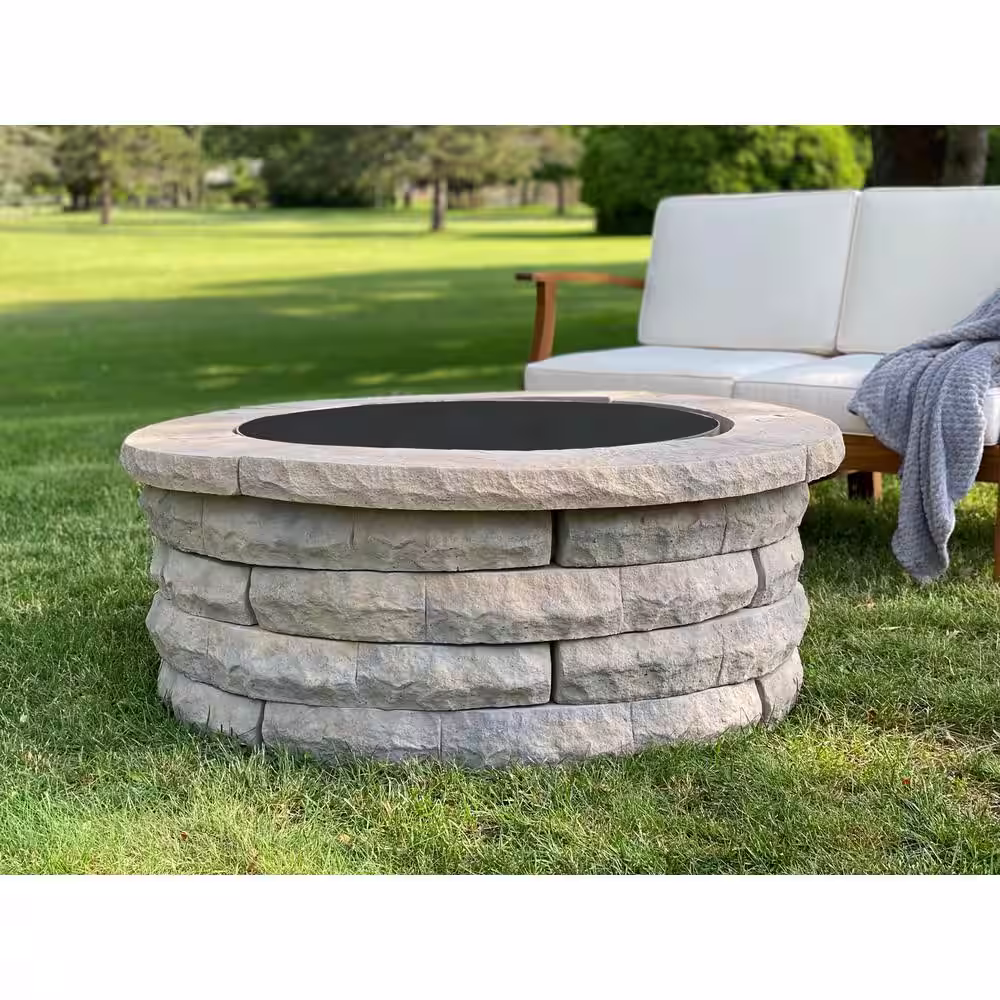 Nantucket Pavers Ledgestone 47 in. x 18 in. Round Concrete Wood Fuel Fire Pit Ring Kit Tan Variegated