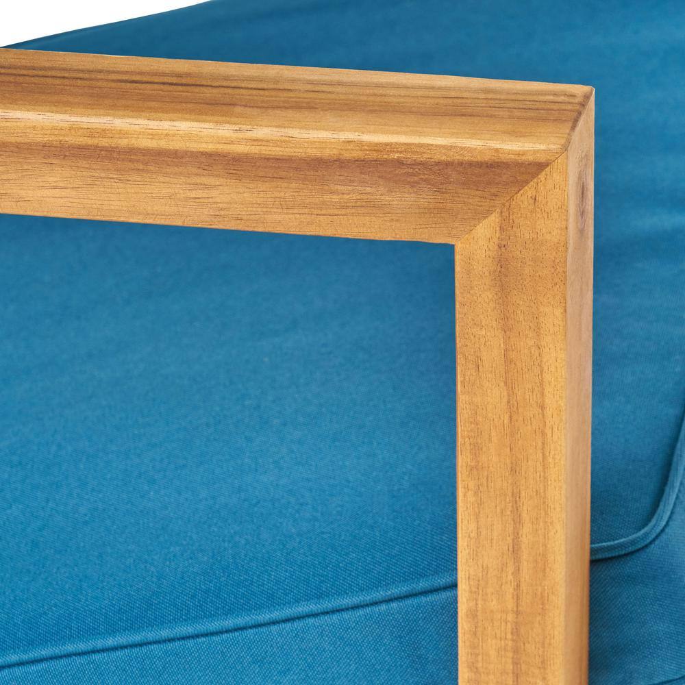 Noble House Leah Brown Patina 7-Piece Wood Patio Conversation Seating Set with Dark Teal Cushions