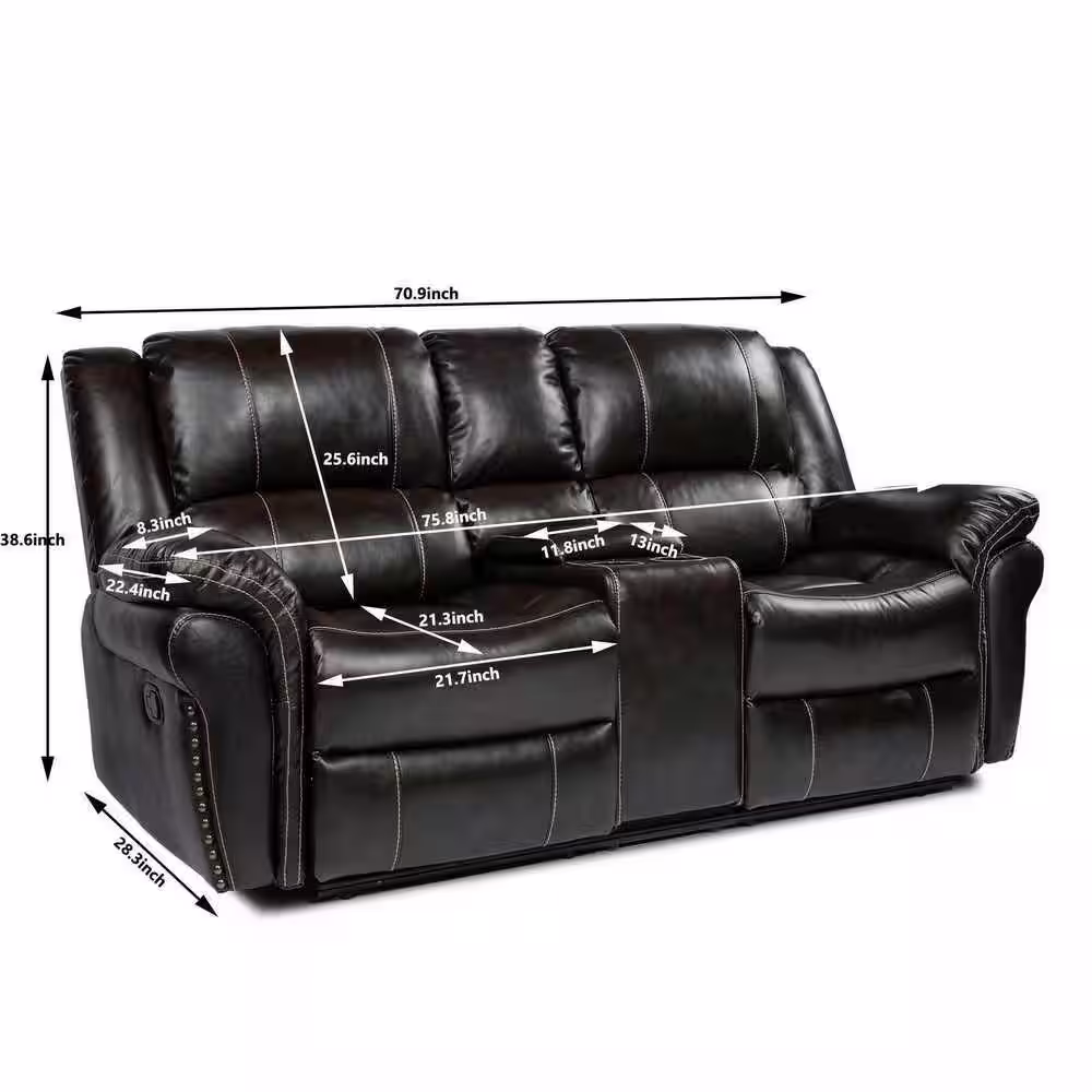 hzlagm Yingj 79 in. Wide Pillow Top Arm Faux Leather Straight Reclining and Storage Sofa in Brown