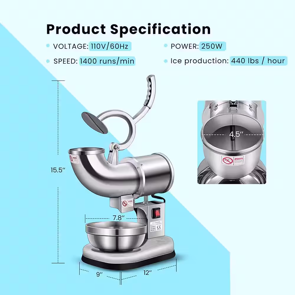 VIVOHOME 11 oz. Electric Dual Blades Silver Ice Crusher Snow Cone Machine