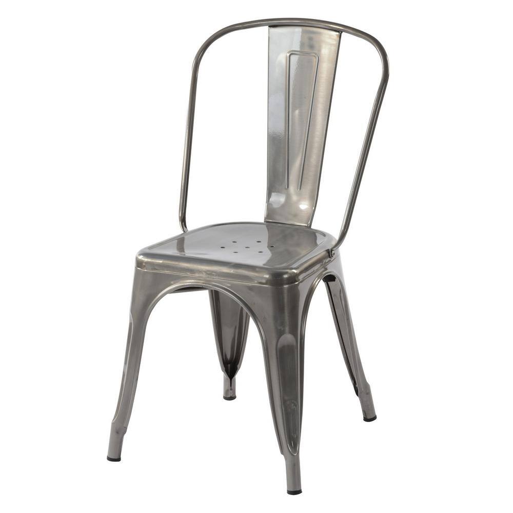 None Kricox Silver Metal Tolix Style Stackable Side Chairs (Set of 2)