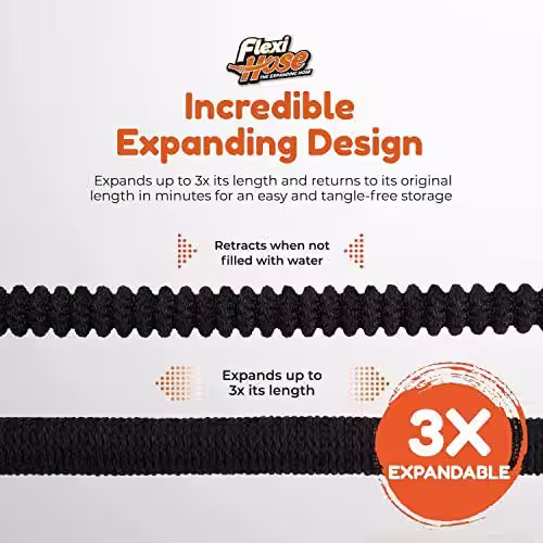 None Flexi Hose 3/4 in x 50 ft. with 8 Function Nozzle Expandable Garden Hose, Lightweight & No-Kink Flexible, Black
