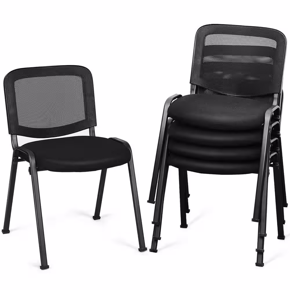 Boyel Living Conference Chairs Black Office Waiting Room Guest Reception Chairs with Mesh Back (Set of 5)