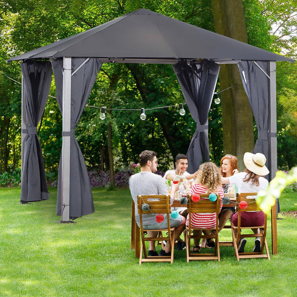 Outsunny 10 ft. x 10 ft. Soft Top Outdoor Pergola Canopy Gazebo with Beautiful Wood-Grain Finish and Zippered Sling Sidewalls