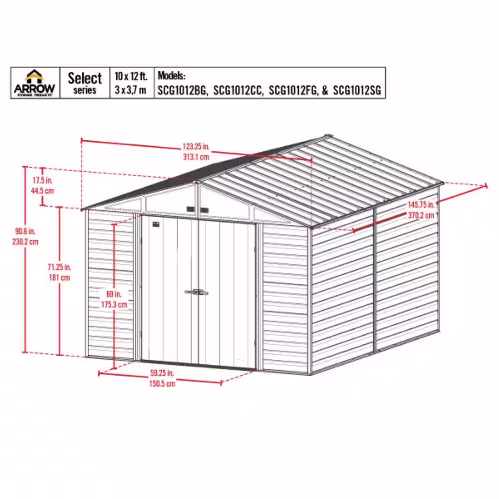 Arrow Select 10 ft. W x 12 ft. D Sage Green Metal Shed (115 sq. ft.)