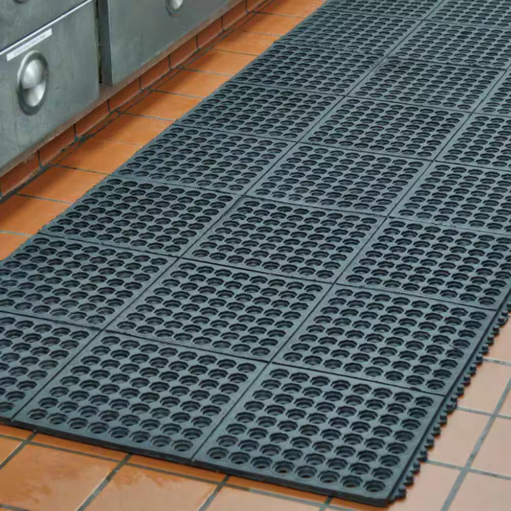 Rubber-Cal Dura-Chef Interlock 5/8 in. x 36 in. x 36 in. Black Kitchen Mat