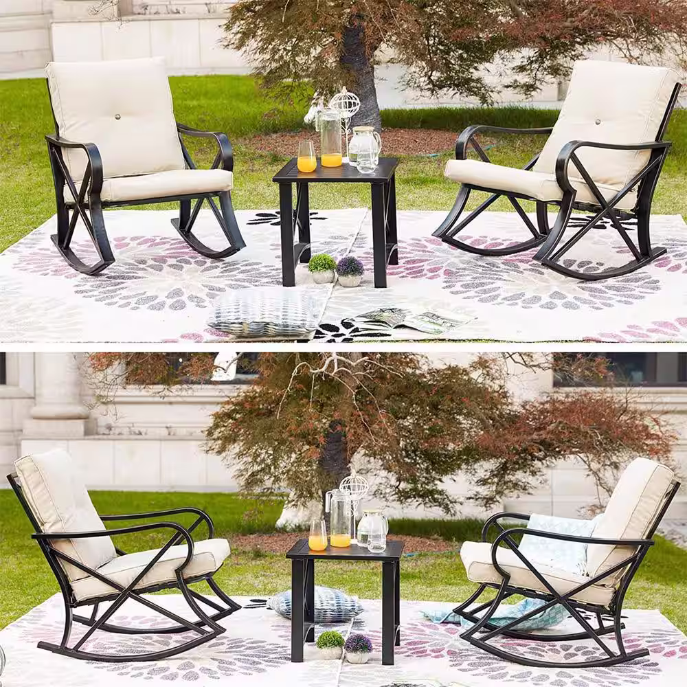 TOP HOME SPACE 5-Piece Metal Patio Conversation Set with Khaki Cushions