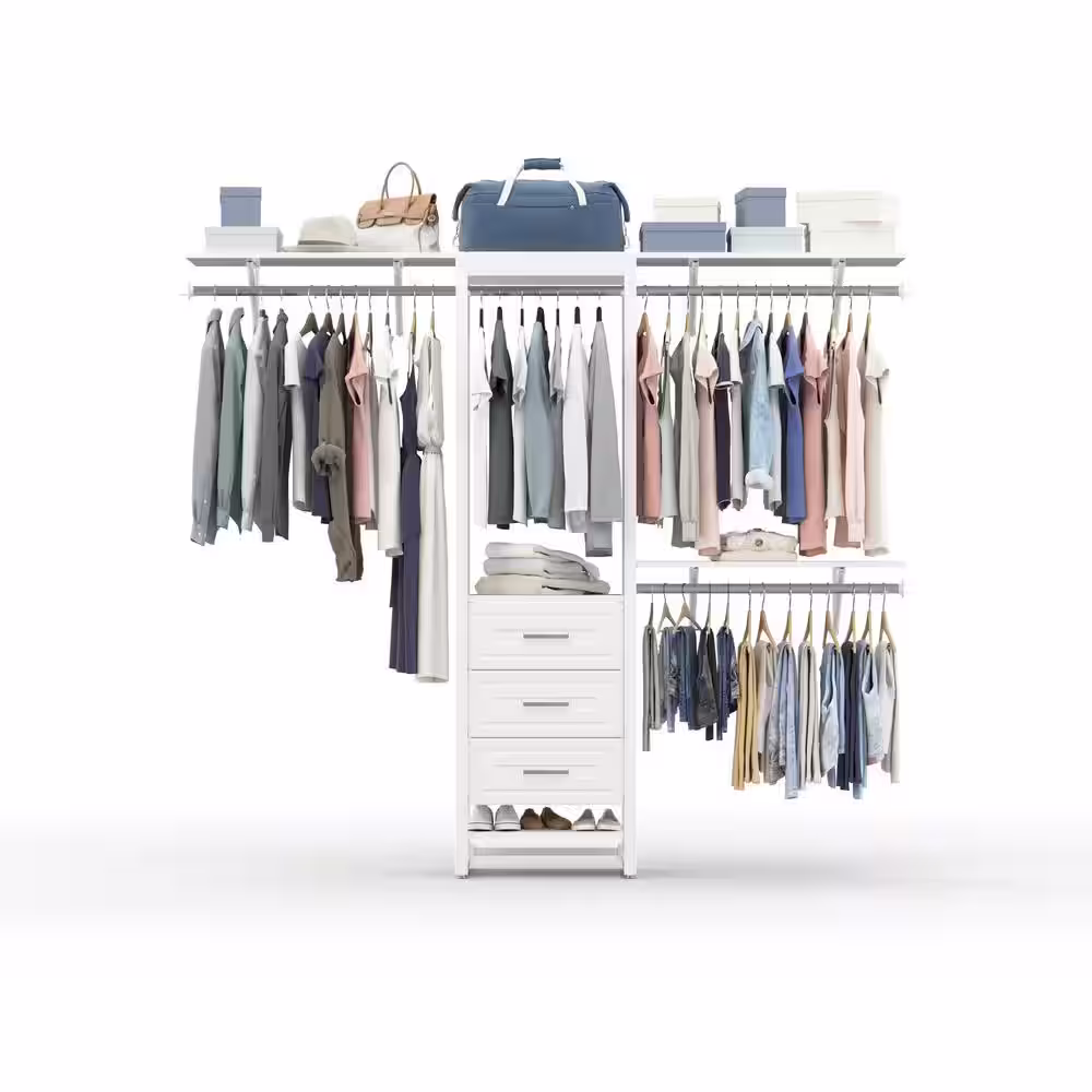 CLOSETS By LIBERTY 48 in. W - 92 in. W White Closet Drawer Tower with Shelf and Rod Extensions Wood Closet System