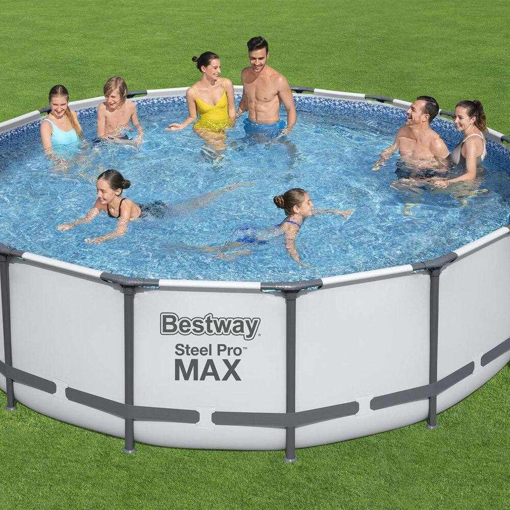 Bestway Pro MAX 16 ft. x 16 ft. Round 48 in. Metal Frame Above Ground Swimming Pool with Pump & Cover