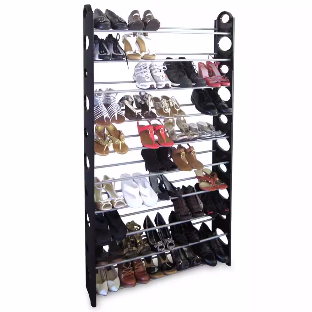Home Basics 61 in. H 50-Pair 10-Tier Black Metal Shoe Rack