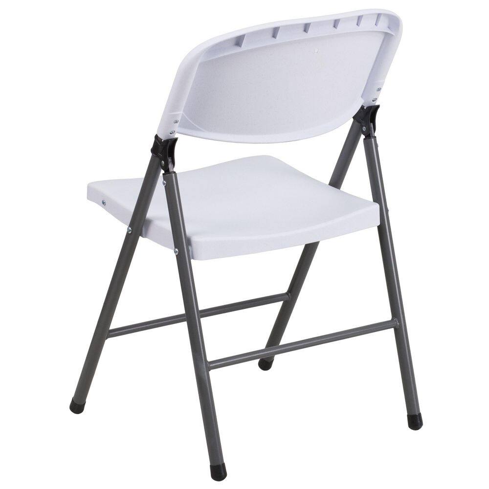 Flash Furniture Hercules Series 330 lb. Capacity White Plastic Folding Chair with Charcoal Frame