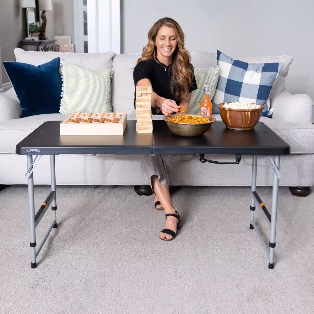 Lifetime 4 ft. One Hand Adjustable Height Fold-in-Half Table; Black