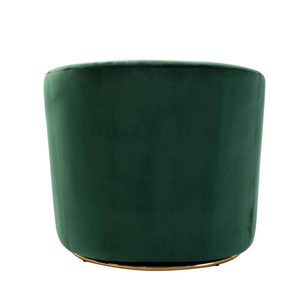 JAYDEN CREATION Estefan Green Comfy Velvet Swivel Barrel Chair with Metal Base