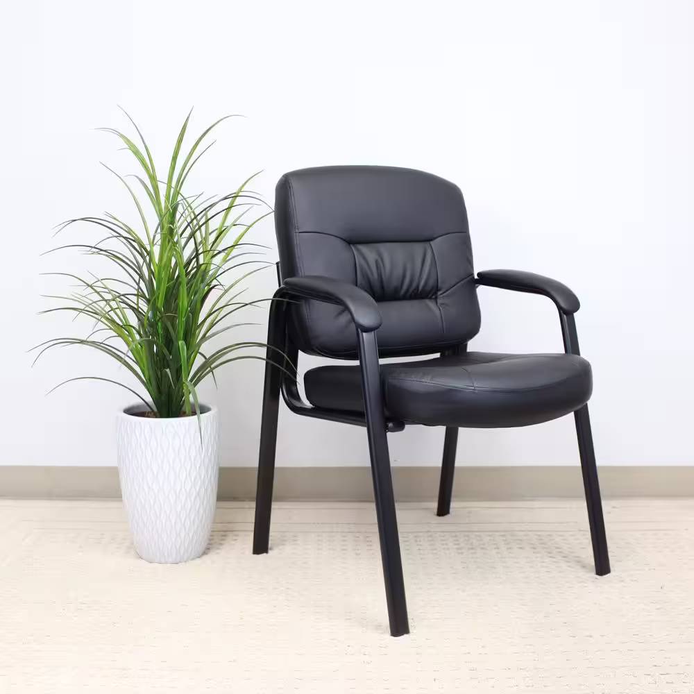 BOSS OFFICE Black Executive Mid Back LeatherPlus Guest Chair
