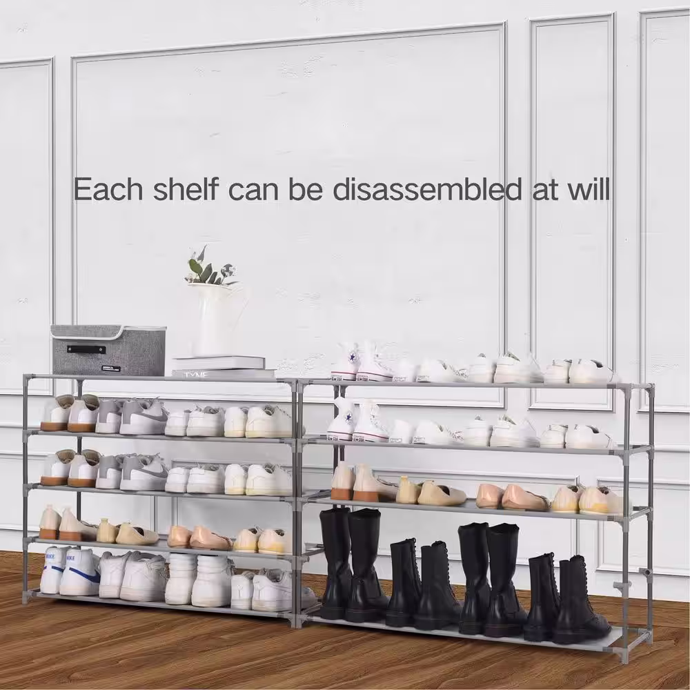 None 59.5 in. H 45-Pair 10-Tier Gray Metal Shoe Rack