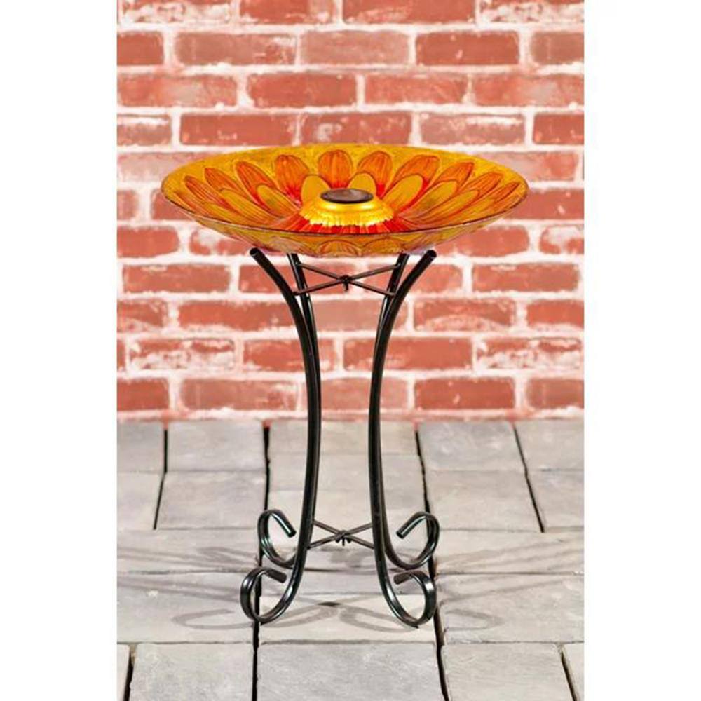 Hi-Line Gift Solar Glass Sunflower Birdbath