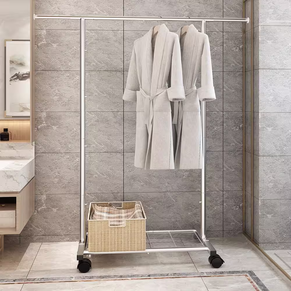 Unbranded Chrome Metal Garment Clothes Rack 30.5 in. W x 59.5 in. H