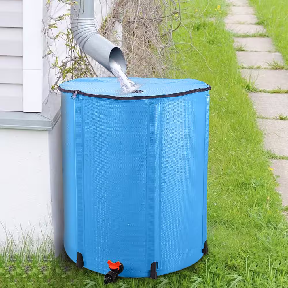 None 50 Gal. Blue Collapsible Rain Barrel