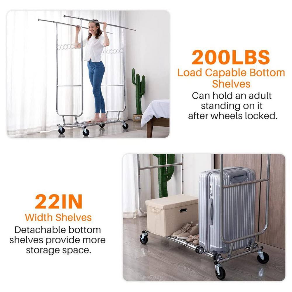 None Chrome Metal Adjustable Garment Clothes Rack 42 in. W x 68 in. H