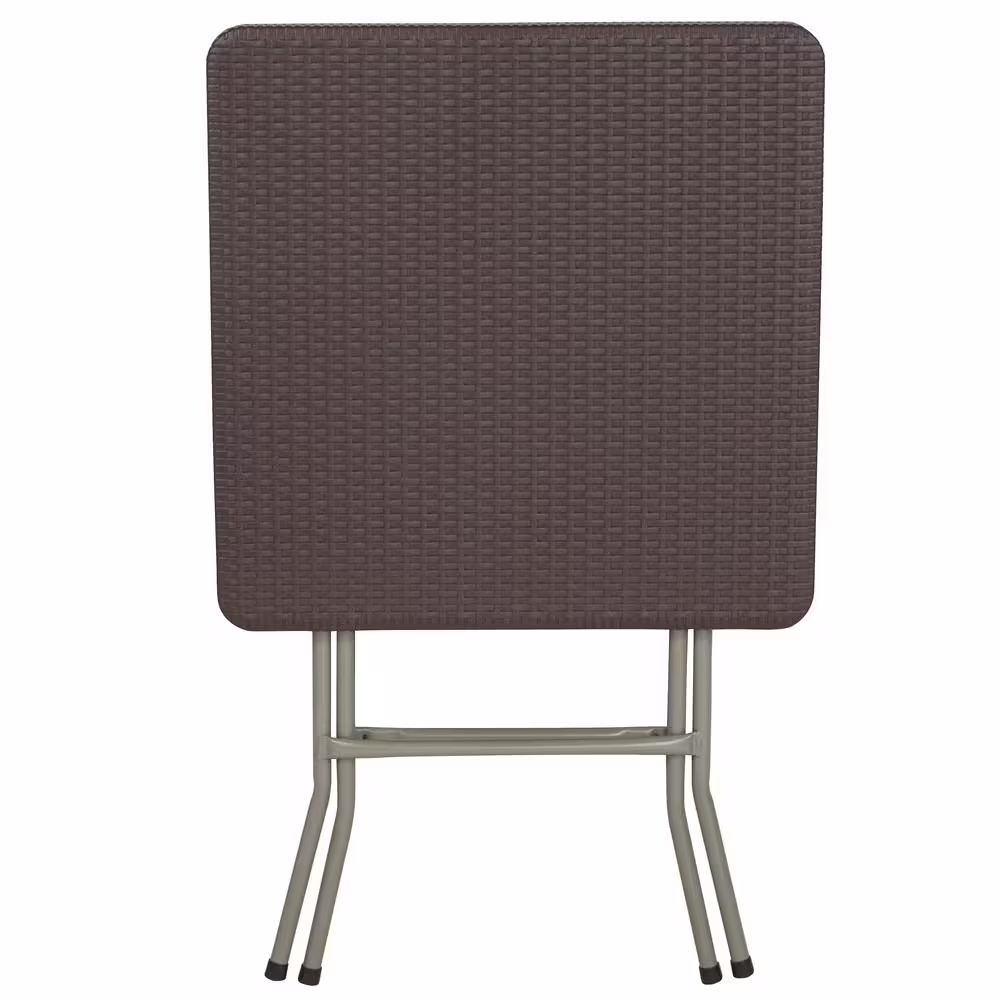 None 23.5 in. Brown Plastic Tabletop Metal Frame Folding Table