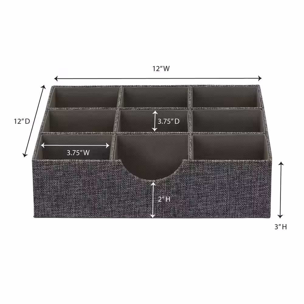 HOUSEHOLD ESSENTIALS 12 in. W x 3 in. H Graphite Linen 1 Drawer Unit 9 Section Hard-Sided Trays (2-Pack)