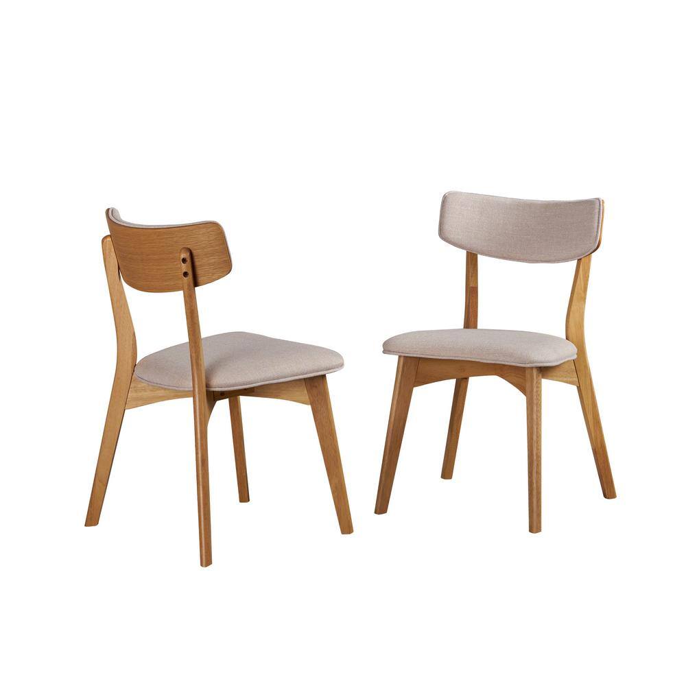 None Abrielle Light Beige and Natural Oak Fabric Dining Chairs (Set of 2)
