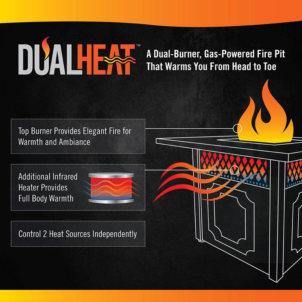Endless Summer The DualHeat 37.8 in. x 30.7 in. Square Steel and Concrete Resin LP Gas Fire Pit with Hand Painted Wood Grain Mantel