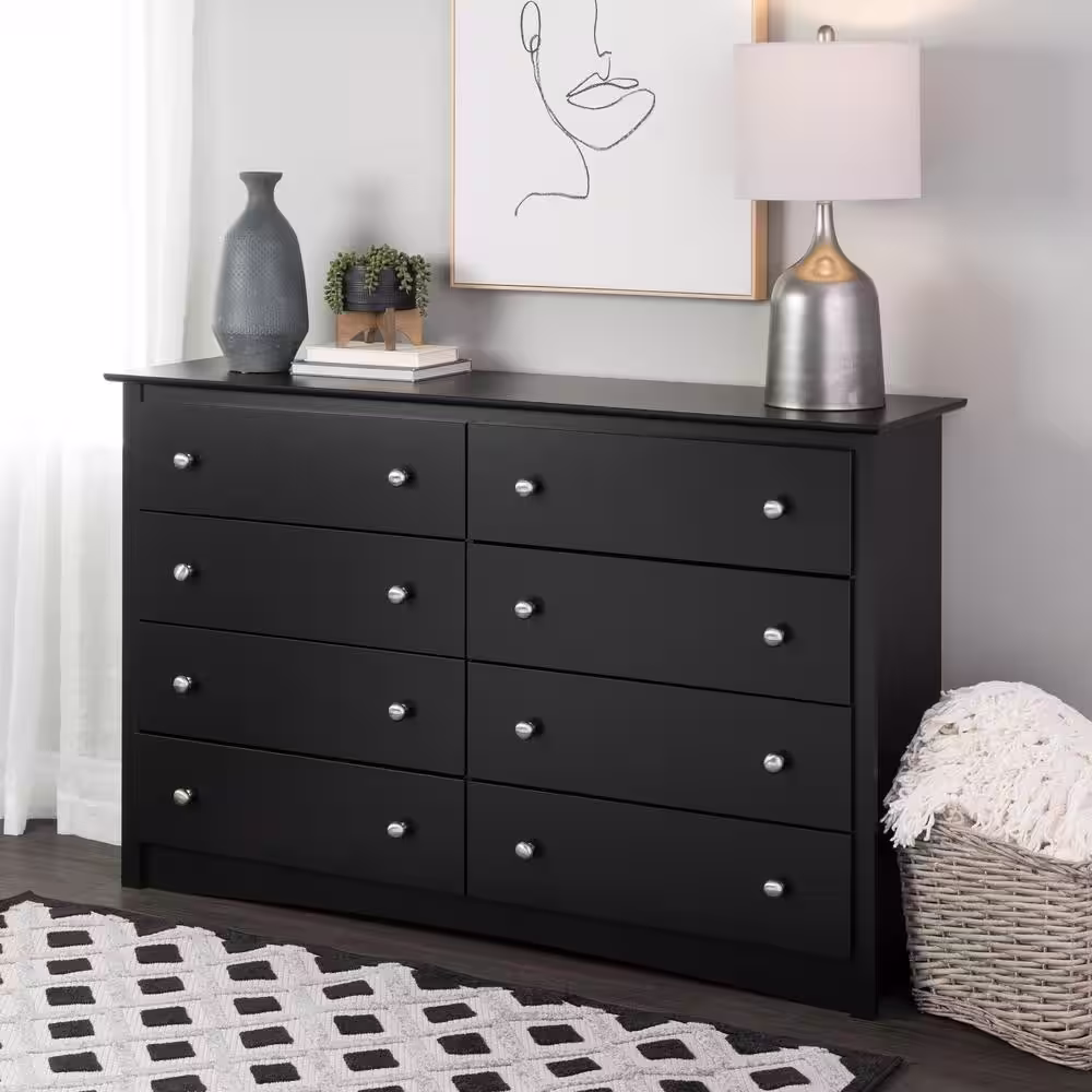 Prepac Sonoma 8-Drawer Black Dresser 36.25 in. H x 59 in. W x 15.75 in. D