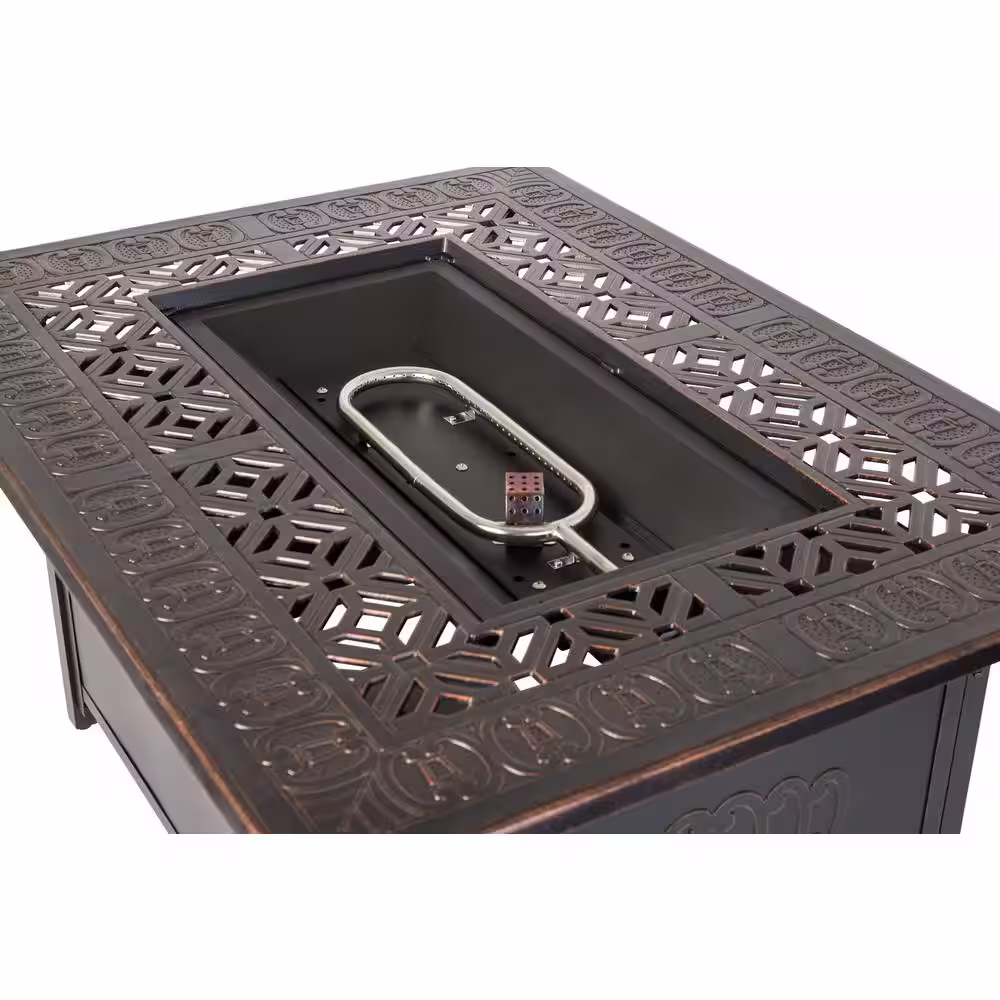 Fire Sense Dynasty 48 in. x 24 in. Rectangle Aluminum Propane Fire Pit Table in Antique Bronze
