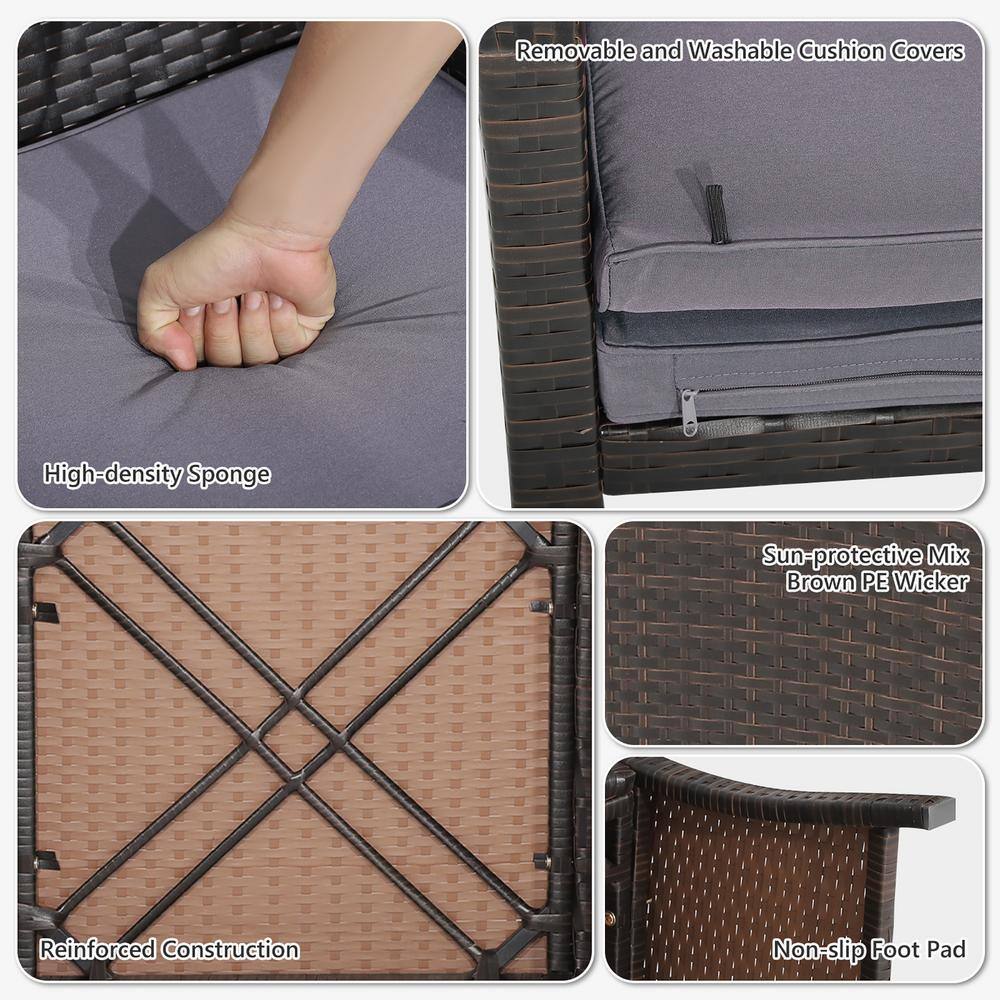 Costway 5-Piece Patio Rattan Furniture Set Chair Ottoman Cushion Space Saving with Cover Gray