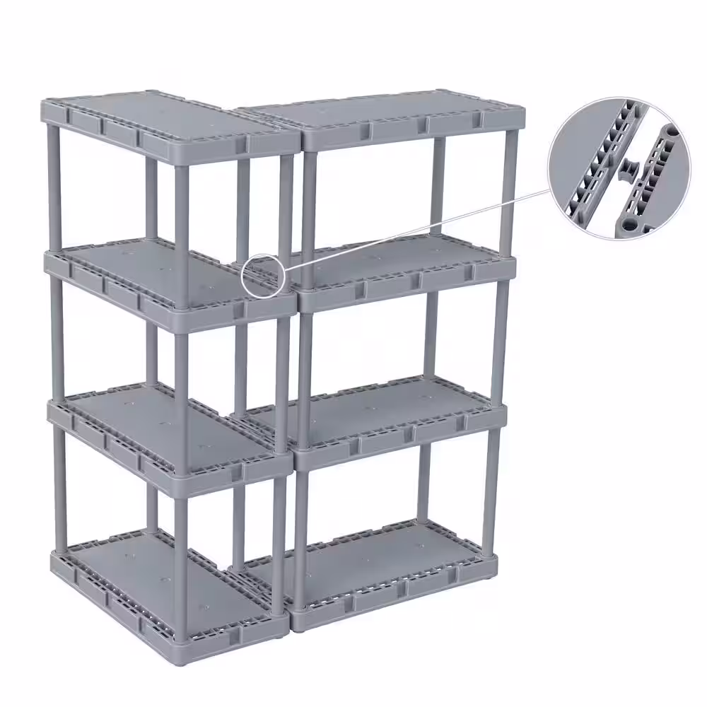 GRACIOUS LIVING Knect-A-Shelf Gray 4-Tier Resin 12 in. x 2 in. x 24 in. Light Duty Storage System