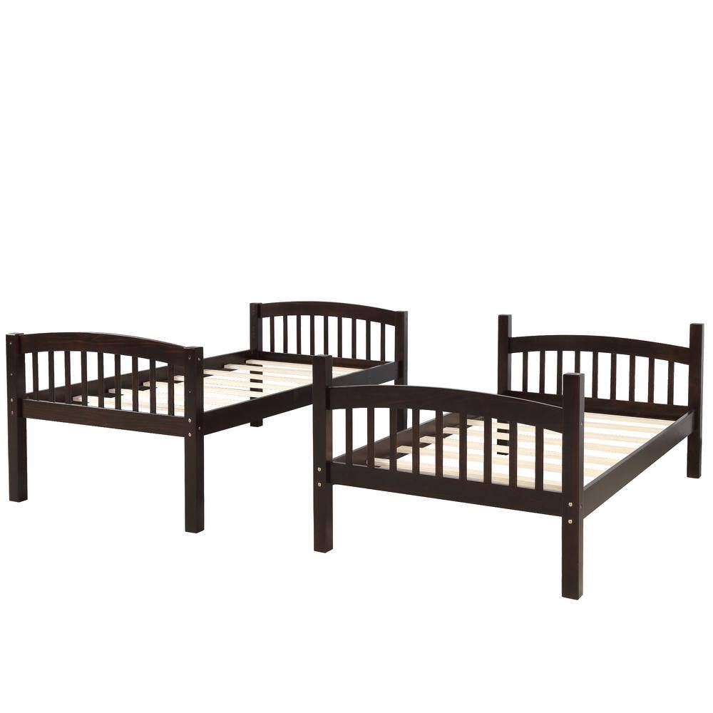 Harper & Bright Designs Espresso Twin over Twin Wood Bunk Bed with Ladder, Divided into 2 Separate Beds