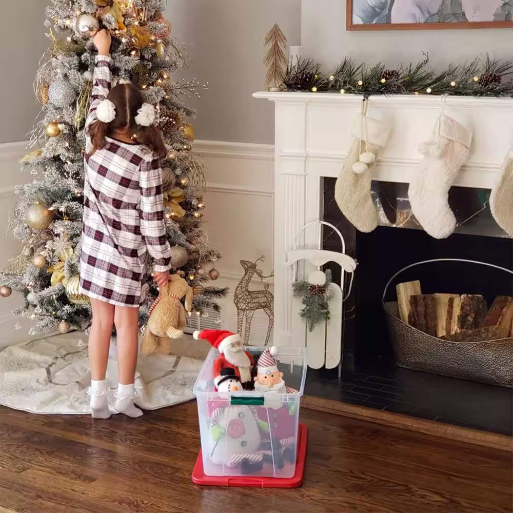 HOMZ 64-Quart. Secure Latch Clear Plastic Storage Container Bin w/Red Lid, 2 Pack