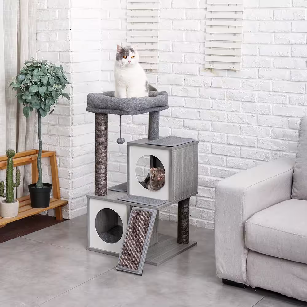 None 34 in. Cat Tree Luxury Cat Tower with Double Condos