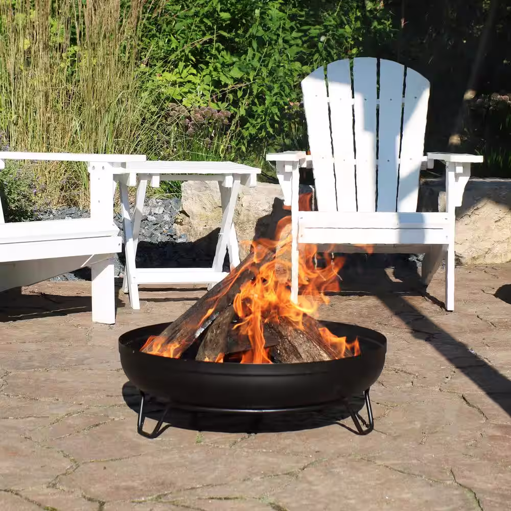 Sunnydaze Decor 23 in. Round Steel Outdoor Wood-Burning Fire Pit Bowl in Black with Stand