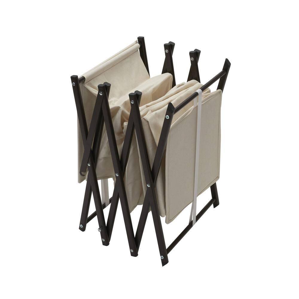 HOUSEHOLD ESSENTIALS 44.5 in. H 12-Pair Natural Sturdy Folding Frame, Poly-Cotton Blend Fabric Shoe Rack