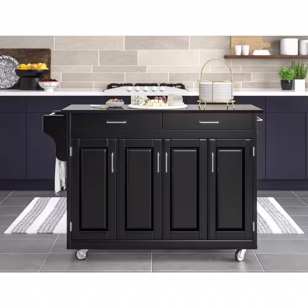 HOMESTYLES Create-a-Cart Black Kitchen Cart with Black Granite Top