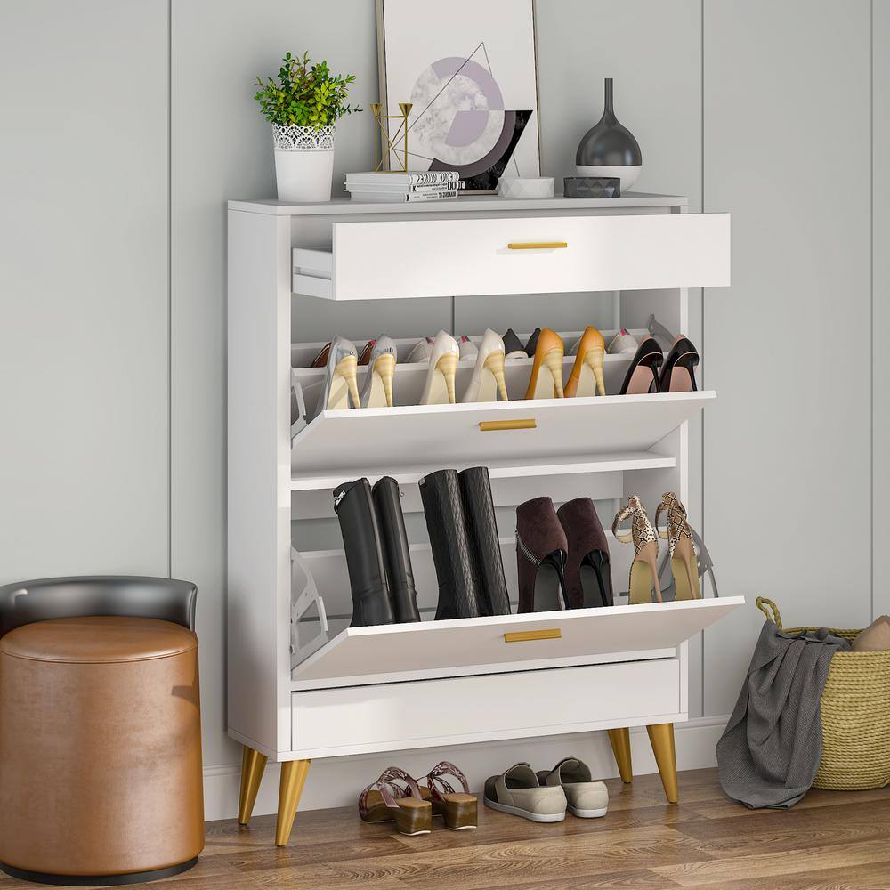 TRIBESIGNS WAY TO ORIGIN Rita 43.3 in. H x 31.5 in. W White Wood Shoe Storage Cabinet