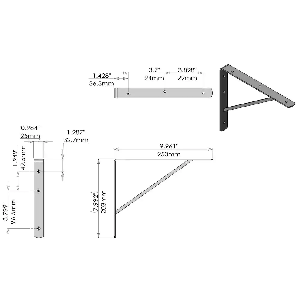 Everbilt 10 in. x 8 in. Black Medium Duty Shelf Bracket