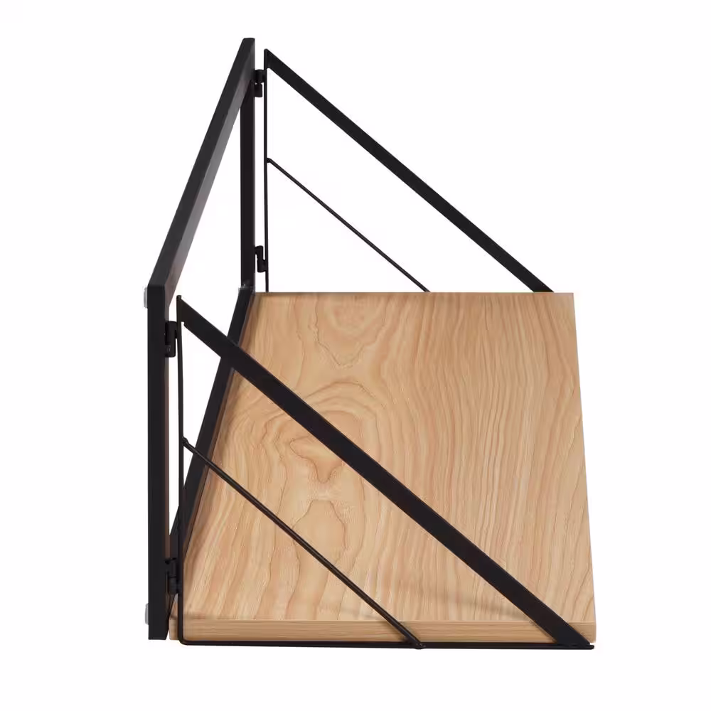 Honey-Can-Do 8 in. H x 24 in. W x 10 in. D Multi-Purpose Wall-Mounted Wood Shelf with Metal Bracket in Black/Natural
