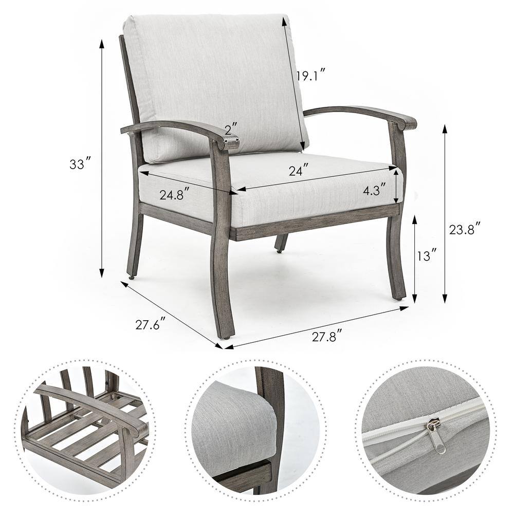 None 3-Piece Aluminum Patio Conversation Set with End Table and Light Gray Cushions