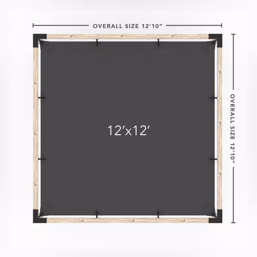 TOJA GRID 12 ft. L x 12 ft. W Pergola Kit with 4x4 KNECT Post Wall and White Shade Sail, 4x4 Wood Posts