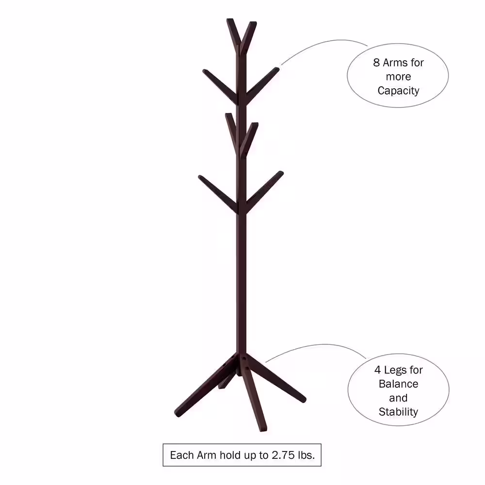 Lavish Home Espresso Brown 8-Hook Modern Freestanding Wooden Coat Tree