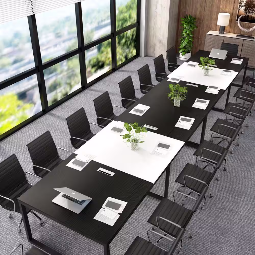 Tribesigns 8 ft. Rectangle Tabletop Black Conference Table 95 in. Large Meeting Seminar Table with Partical Wood