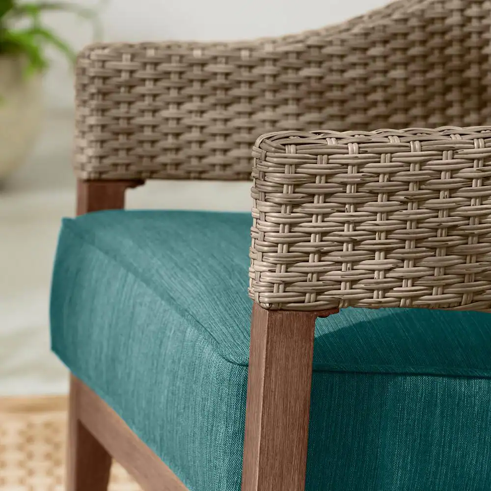 Hampton Bay Leighton Park 4-Piece Wicker Patio Conversation Set with CushionGuard Malachite Green Cushions