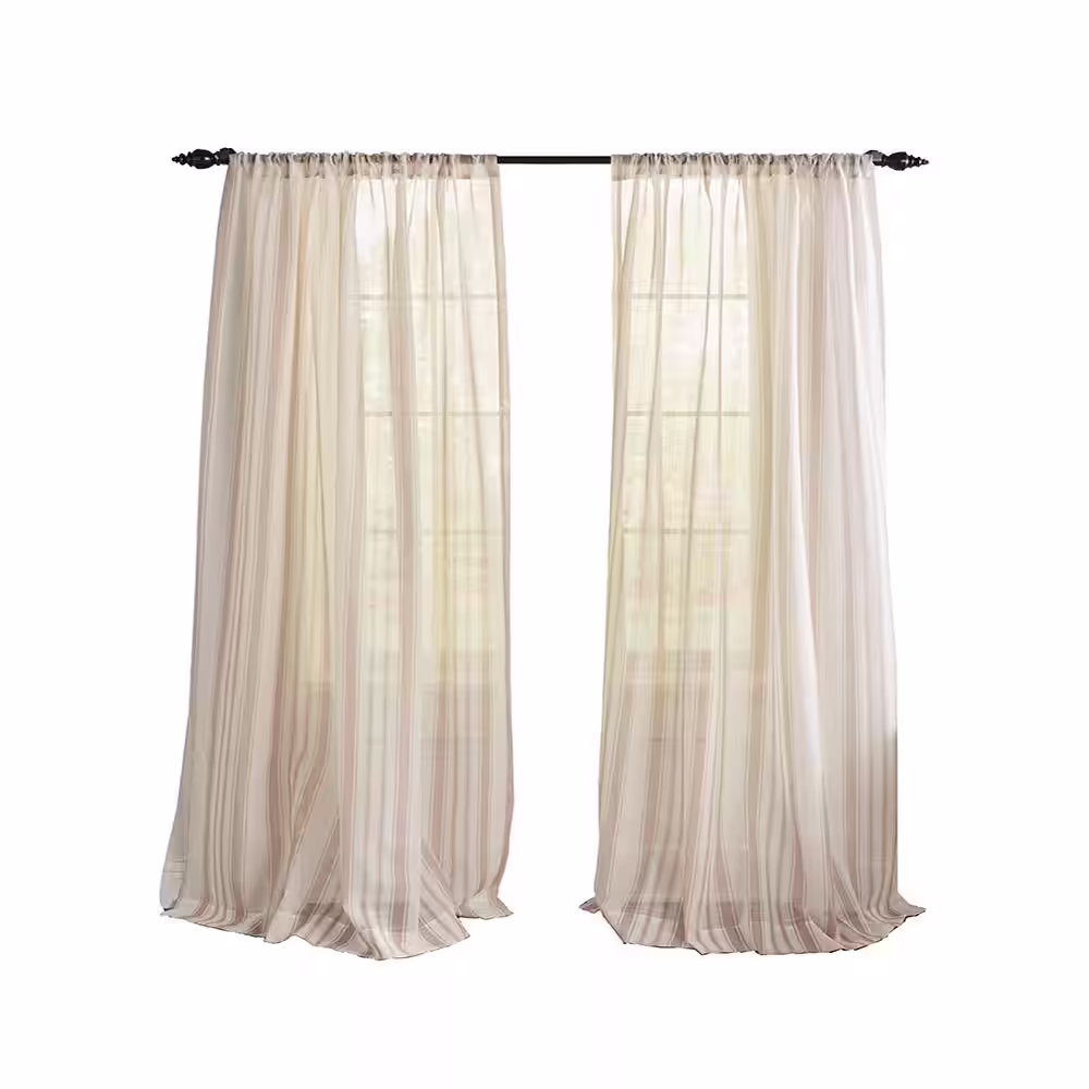 Elrene Hampton Stripe Linen Poly-Linen Blend 52(in)X84(in) Rod Pocket Sheer Window Curtain